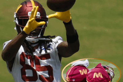 Commanders’ Star WR Noah Brown Suffers Serious Injury During Minicamp Drill-One moment, Noah Brown was diving for a catch. The next, he was throwing his helmet in frustration and disappearing under a towel as a cart carried him off the field. What began as just another minicamp rep quickly became a nightmare every NFL team avoids.
